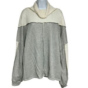 Sugarfox Cowl Neck Gray Ivory Exposed Seam Oversized Sweater Size XL NWT